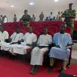 A picture taken Aug. 26, 2015 shows suspected members of Boko Haram sitting in court in N'Djamena.