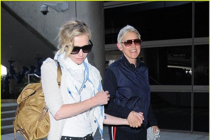 Ellen DeGeneres and wife, Portia de Rossi hold hands at Los Angeles airport