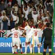 UAE players celebrate their opening goal against India