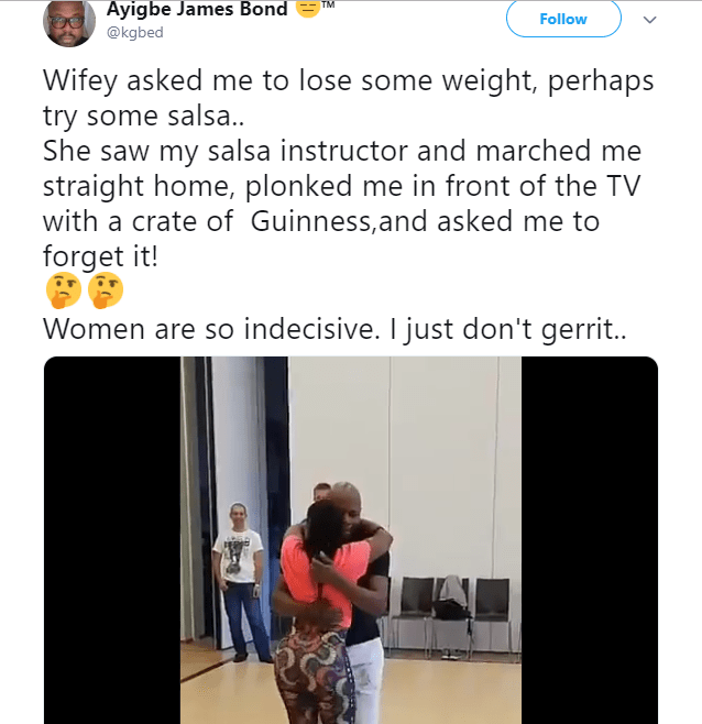 Wife lays embargo on husband’s fitness training because the trainer is too ‘dangerous’