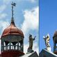 The statue of Jesus atop St. Francis of Assisi church in Aden (pictured L in March 2015 and R in January 2019) now has no head