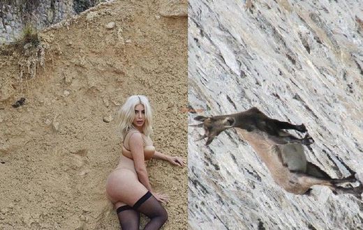 Kim Kardashian's system magazine shoot compared to mountain goat