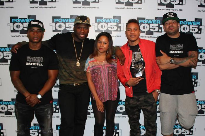 L-R: Charlamagne Tha God, 50 Cent, Angela Yee, Rotimi and  DJ Envy.