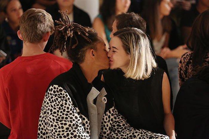 Jaden Smith and girfriend Sarah Snyder kiss at NYFW 2015
