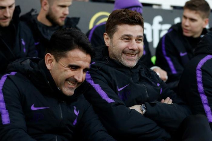 Tottenham manager Mauricio Pochettino (centre) is optimistic they can overcome injuries to Harry Kane and Dele Alli