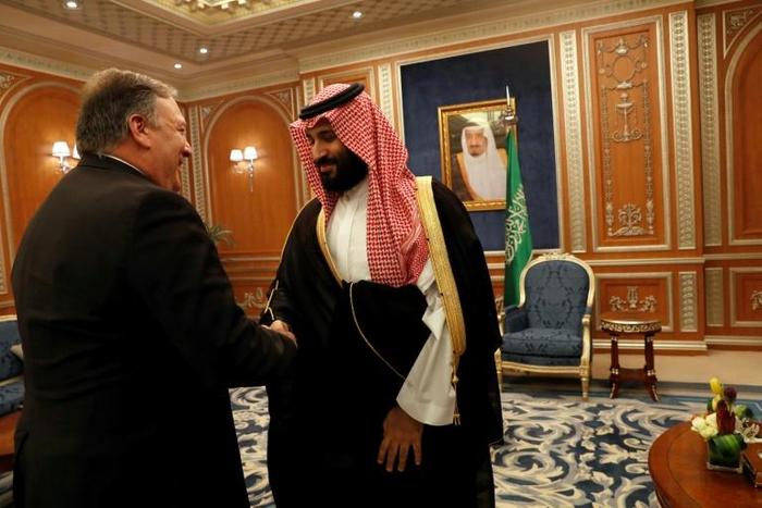US Secretary of State Mike Pompeo meets Saudi Crown Prince Mohammed bin Salman during a previous visit to Riyadh on October 16, 2018