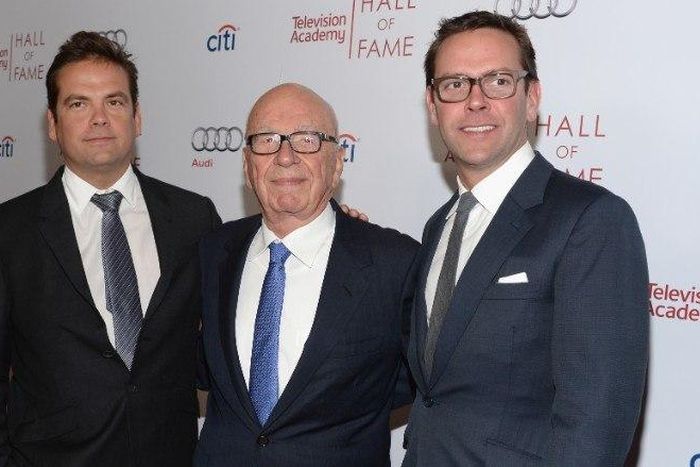 Rupert Mudochflanked by his two sons, James and Lanchlan Mudorch