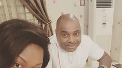 Uche Jombo Rodriguez and Kenneth Okonkwo on the set of I Believe