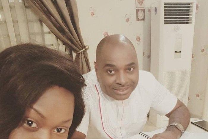 Uche Jombo Rodriguez and Kenneth Okonkwo on the set of I Believe