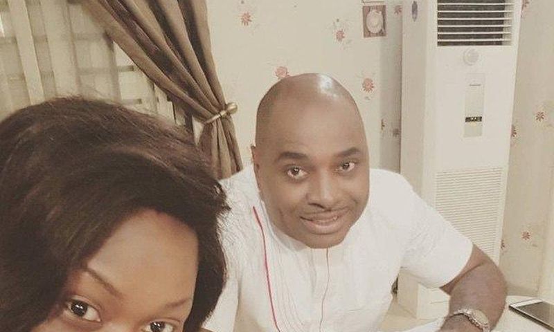 Uche Jombo Rodriguez and Kenneth Okonkwo on the set of I Believe