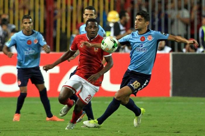 Junior Ajayi (C) in action for record eight-time African champions Al Ahly of Egypt. The Nigerian attacker has recovered from injury and is available for a matchday 2 clash with JS Saoura in Algeria this weekend.