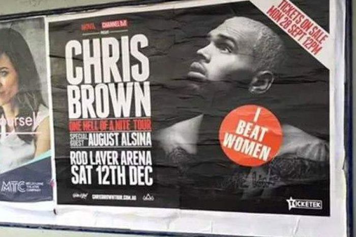 Chris Brown's tour posters in Australia branded with 'I beat women'