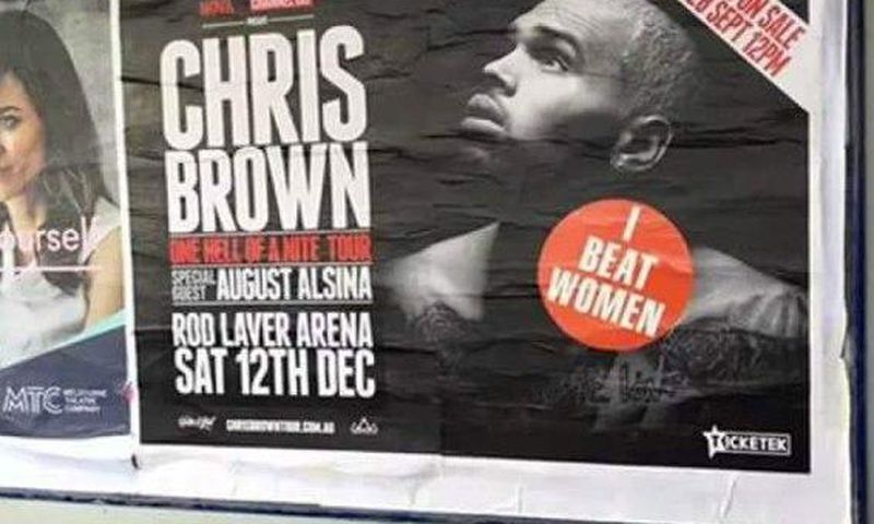 Chris Brown's tour posters in Australia branded with 'I beat women'