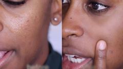 Jackie Aina shows a 'before' enlarged and 'after' minimized pores