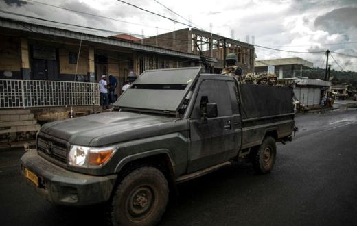 A Cameroonian Army armoured vehicle patrols the streets of the majority English-speaking Southwest province capital of Buea, a region in the grip of an armed revolt by anglophones demanding independence from the majority French-speaking country