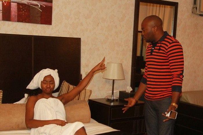 Seun Akindele and Belinda Effah on set of 'Heroes and Villains'