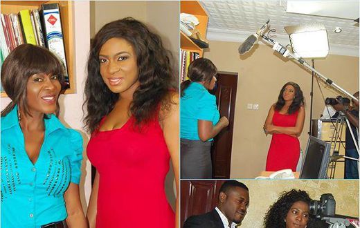Chika Ike and winner of  'African Diva' reality show, Love Egbules, on set of 'All of Me'