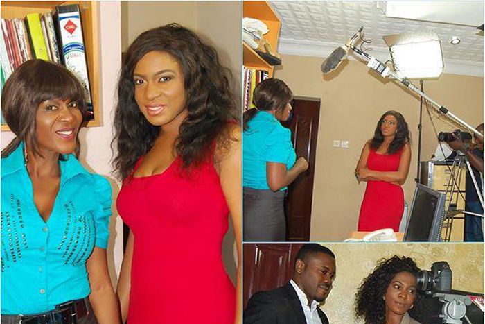Chika Ike and winner of  'African Diva' reality show, Love Egbules, on set of 'All of Me'