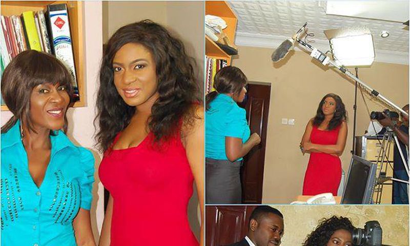 Chika Ike and winner of  'African Diva' reality show, Love Egbules, on set of 'All of Me'