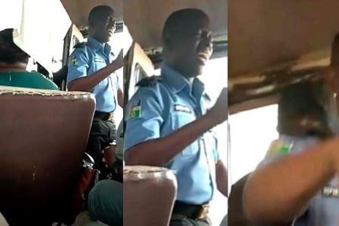 Video shows Nigerian police officer preaching vigorously in a commercial bus
