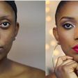 Neutral eye makeup look and bold lips