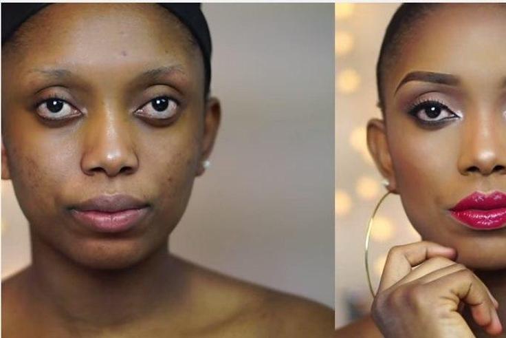 Neutral eye makeup look and bold lips