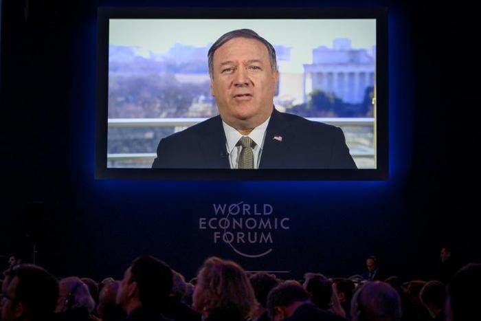 US Secretary of State Mike Pompeo addresses the World Economic Forum in Davos, Switzerland by video