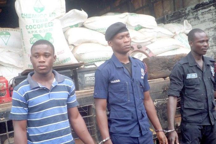 The suspects from left Banahene Darkoh, 27, driver, and Constables Kyei Amoah, 27 and Osei Tutu, 31