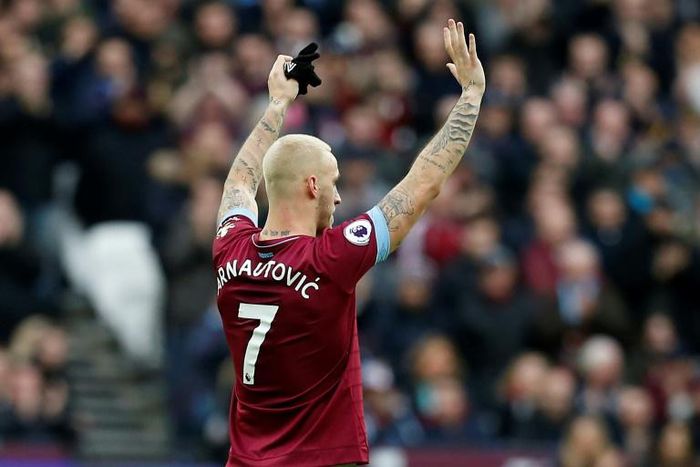 Fond farewell?: Marko Arnautovic appeared to wave goodbye to the West Ham fans during Saturday's 1-0 win over Arsenal