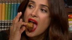 Salma Hayek eating fried frog on ' Watch What Happens Live'