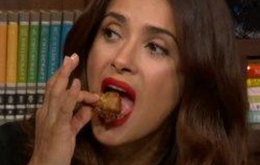 Salma Hayek eating fried frog on ' Watch What Happens Live'
