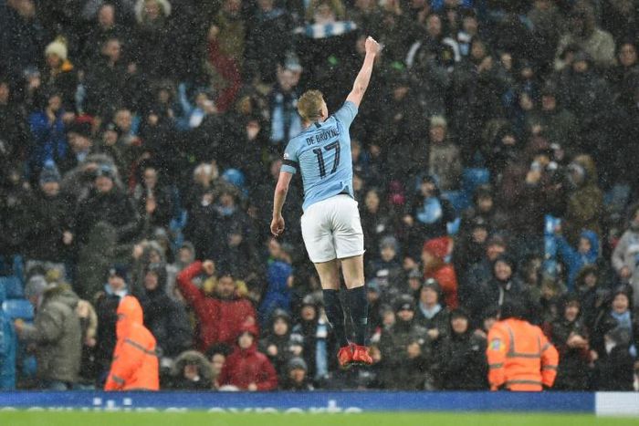High five: Kevin de Bruyne scored in Manchester City's 5-0 win over Burnley