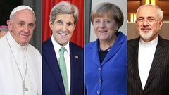 Pope Francis, John Kerry, Angela Merkel and Mohammad Javad Zarif.