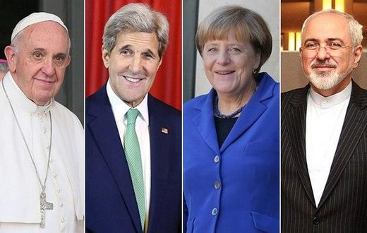 Pope Francis, John Kerry, Angela Merkel and Mohammad Javad Zarif.