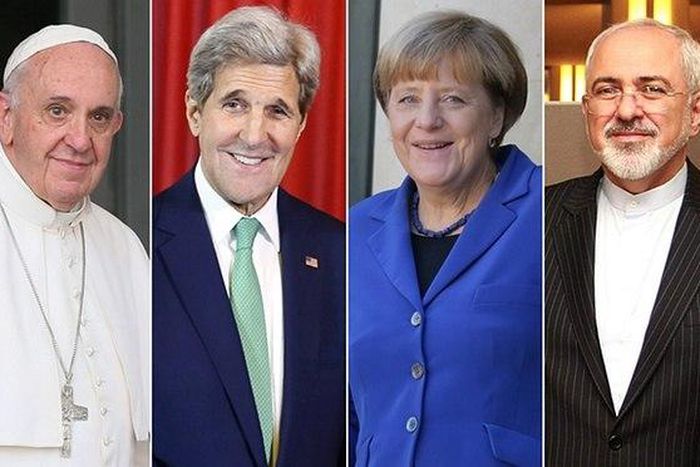 Pope Francis, John Kerry, Angela Merkel and Mohammad Javad Zarif.