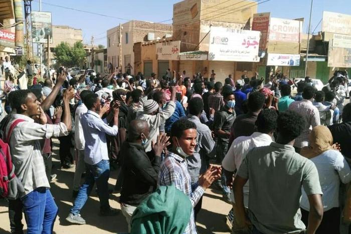 Sudanese protesters chant slogans during an anti-government demonstration in the capital Khartoum on January 6, 2019