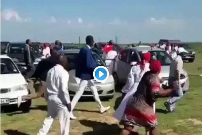 Church members flee from chapel as fisticuffs ‘fly’ in a fierce fight (Video)