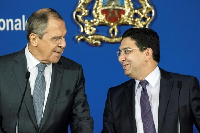 Morocco's Minister of Foreign Affairs Nasser Bourita (R) and his Russian counterpart Sergei Lavrov give a joint press conference in Morocco's capital Rabat on january 25, 2019