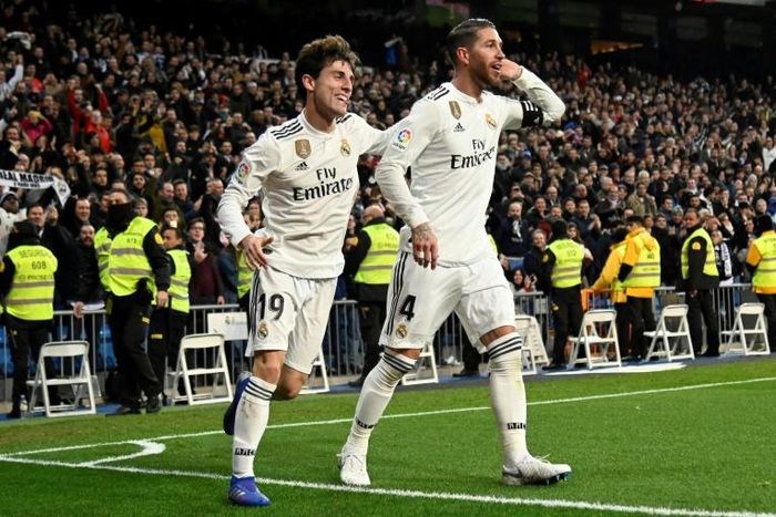 Real Madrid defender Sergio Ramos celebrates his two goals