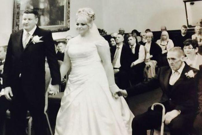 Kelly Galt marrying her husband Alan while holding her father's hand