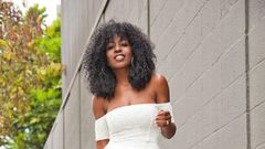 Folake Huntoon scores denim with flirty off shoulder top