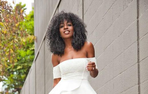 Folake Huntoon scores denim with flirty off shoulder top