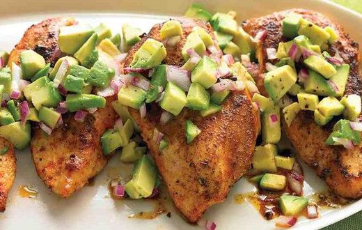 Cayenne spiced chicken with avocado salsa