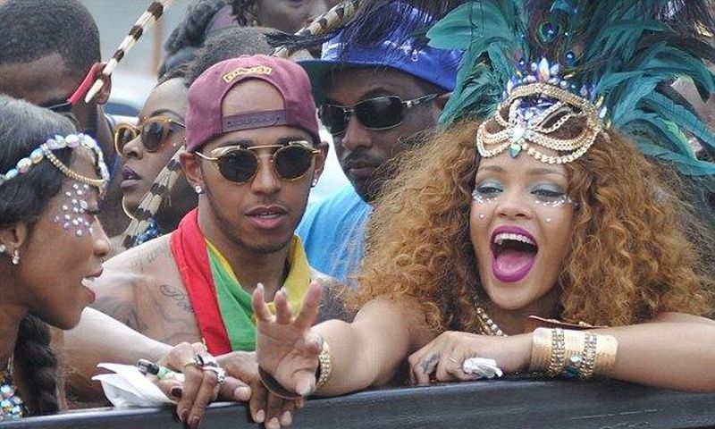 Rihanna and Lewis Hamilton at the Crop Over festival