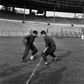 Dragoslav Sekularac testing his dribbling skill against Yugoslav teammate Milan Galic in 1965