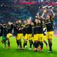 Belgian midfielder Axel Witsel (third from right) leads the celebrations after his goal at RB Leipzig kept Borussia Dortmund six points clear of Bayern Munich at the top of the Bundesliga.