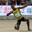 Aug 27, 2015; Beijing, China; Usain Bolt (JAM) poses after winning the 200m in 19.55 during the IAAF World Championships in Athletics at National Stadium. Mandatory Credit: Kirby Lee-USA TODAY Sports