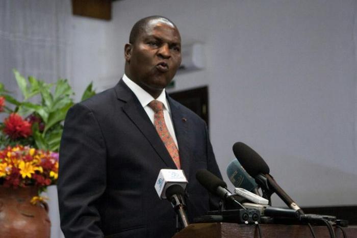 The attack came a day after President Touadera, seen here at a news conference last April, set a date for peace talks with militias who control most of the country