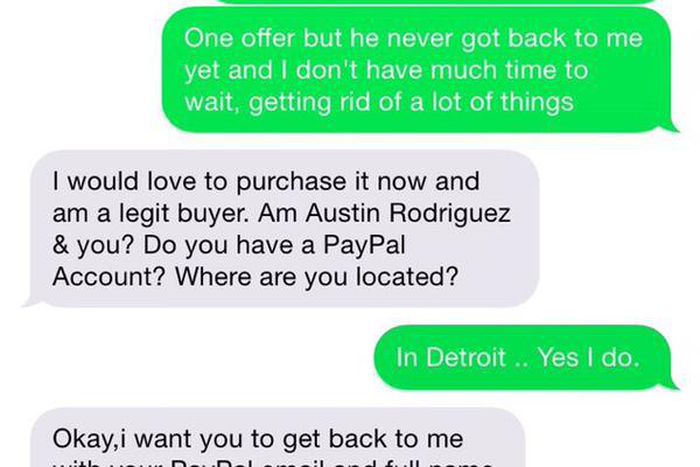 A chat between a buyer and the scammer