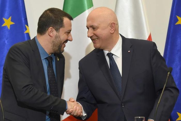Salvini (L), seen with Polish Interior Minister Joachim Brudzinski (R), said "we have a new plan for Europe"